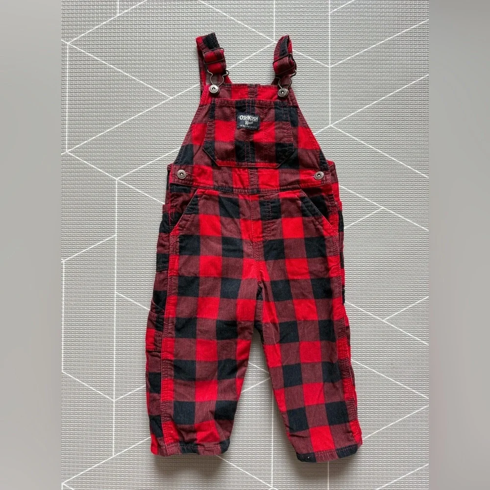 OshKosh B'gosh|Vintage style Red/Black Plaid buffalo checkered corduroy Overall•